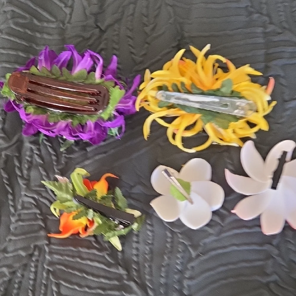 Floral Hair Clips Set Of 5 - Orchid, Plumeria, Tropical Flowers